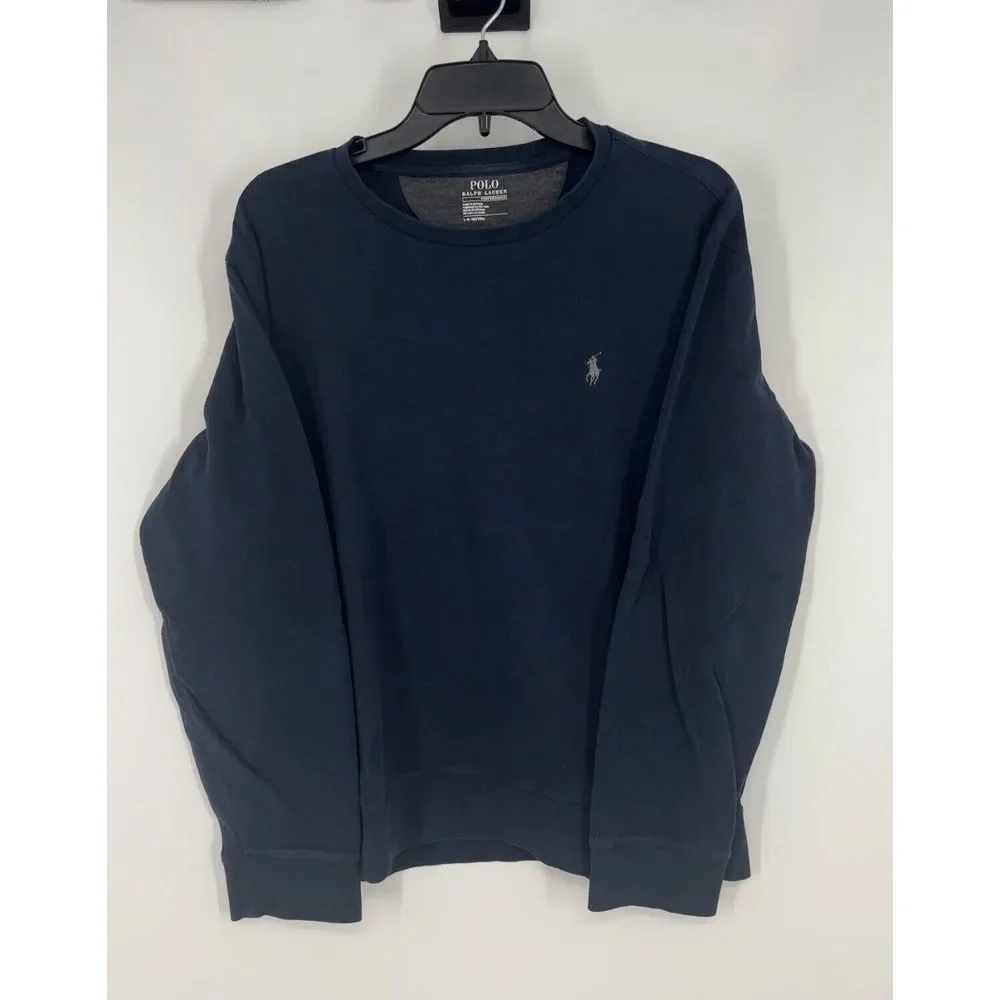 Polo Ralph Lauren Basic Navy Blue Performance Long Sleeve T Shirt Crewneck Large
